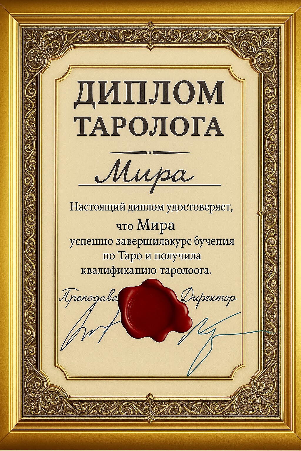 Сертификат таролога из Турции (Миры Васильевны) Сертификат таролога из Турции (Миры Васильевны)
